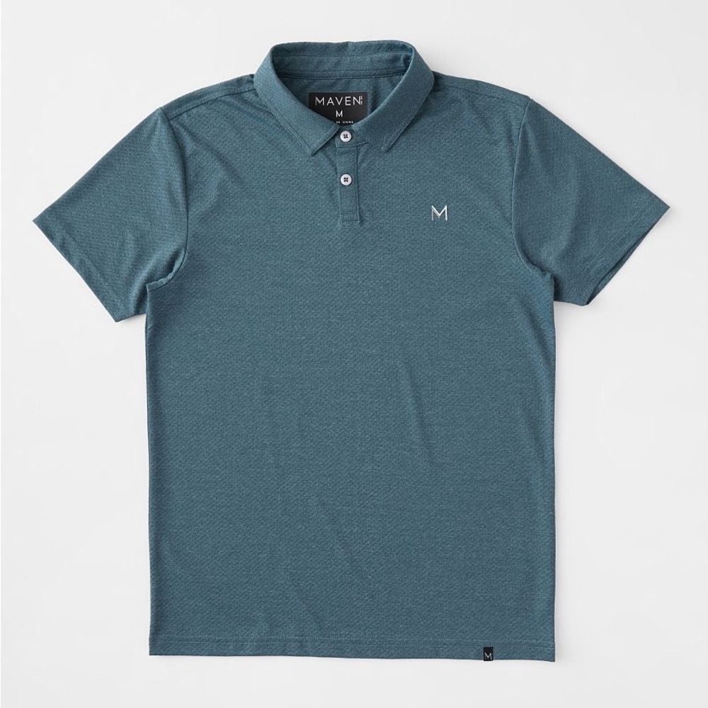 Maven Co-Op Essential Performance Stretch Polo Blue Reflecting Pond Men’s Medium - Picture 2 of 7